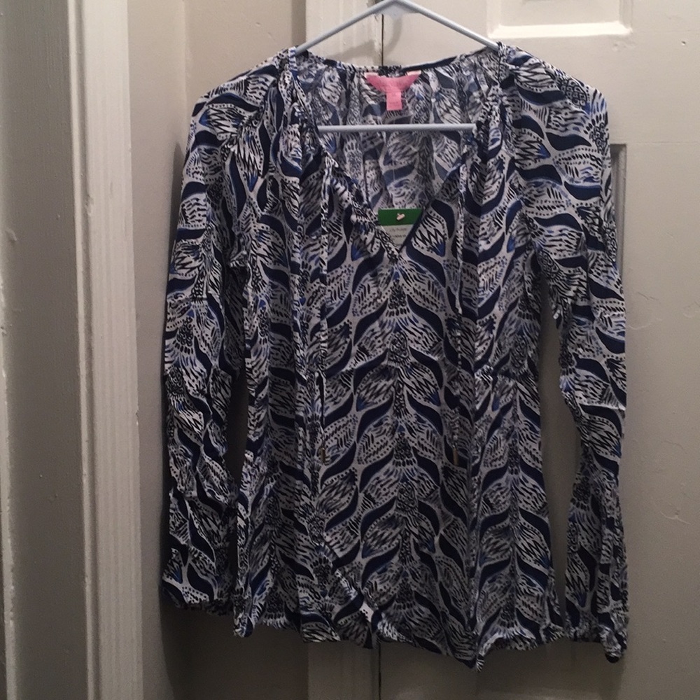 Lilly Pulitzer Navy and white mermaid tail blouse